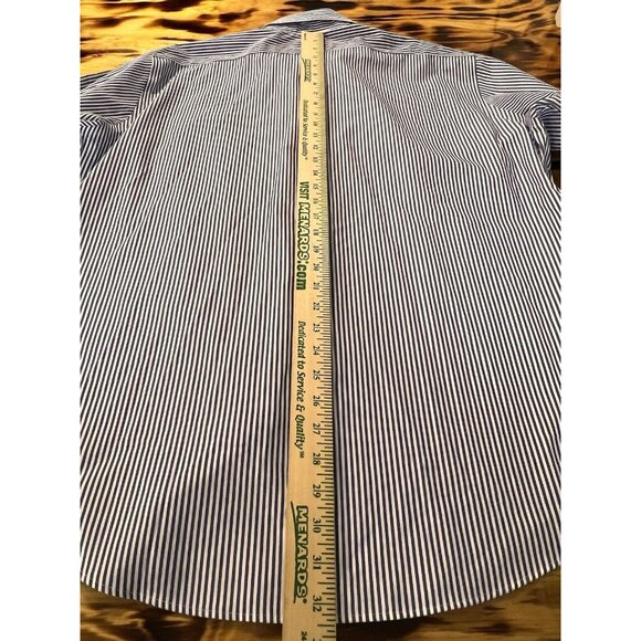 Lauren Ralph Lauren Navy Striped Button Down‎ No Iron Shirt Sz 17 1/2 34/35 Prep - Picture 7 of 12